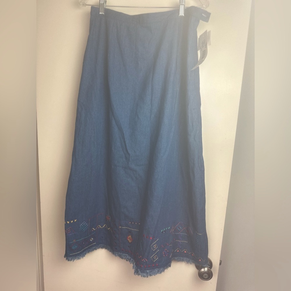 Napa Valley Denim Boho Embroidered Geometric Trim Vintage 90’s/Y2K Skirt NWT 12 - Picture 4 of 15